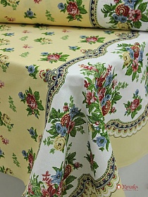 Мерный лоскут (ткань в отрезах) Рогожка "Царица цветов-букеты по кайме" цв.крем-брюле ш.1.5м хл-100%