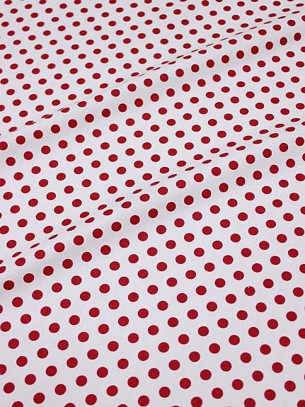 Сатин "Красно-бордовый горох (8мм) на белом", ш.1.60м, хлопок-100%, 110гр/м.кв
