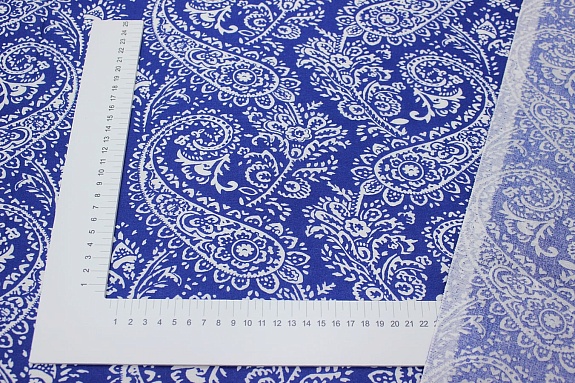 Ситец "Белые огурцы на синем", ш.1.5м, хлопок-100%, 95гр/м.кв