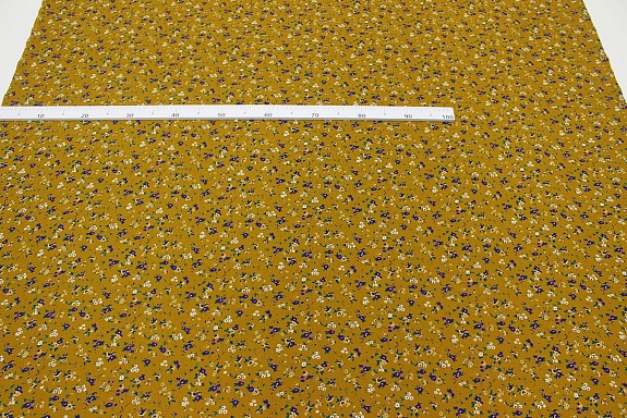 Штапель Премиум "Цветочная грация" цв.горчично-медовый, ш.1.45м, вискоза-100%, 120гр/м.кв