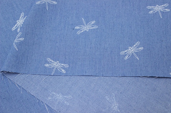 Джинсовая ткань "Стрекозки на голубой джинсе", ш.1.45м, хл-85%, п/э-15%, 135гр/м.кв