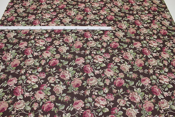 Сатин "Античные розы" цв.горький шоколад, ш.1.6м, хлопок-100%, 110гр/м.кв