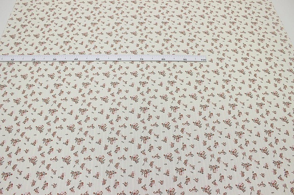 Фактурный хлопок с мережкой-полосой "Луговой букетик-коричневые цветочки", ш.1.45м, хл-100%