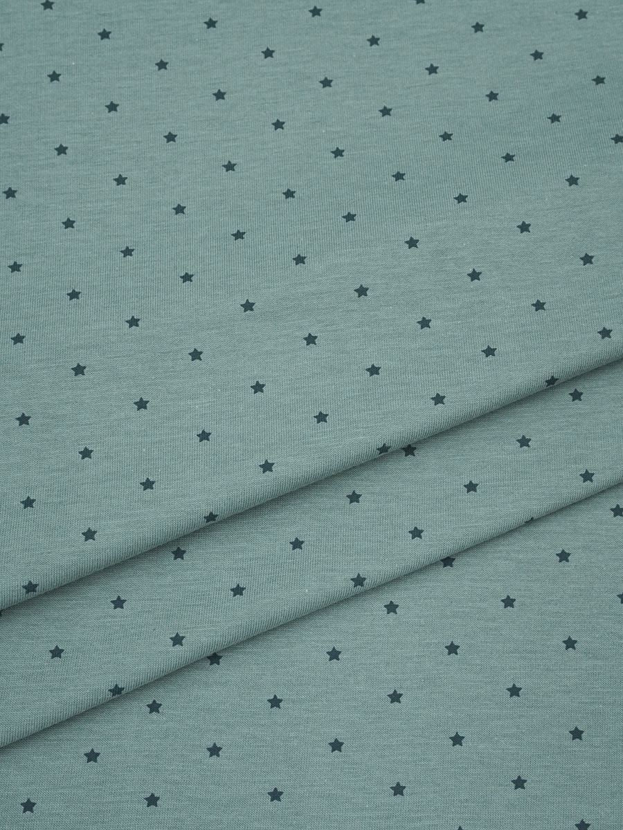 Трикотаж Кулир.гладь "Звездочки" цв.темно-голубая ель, ш.1.96м (0,98м*2), Карде, хлопок-100%,145гр/м.кв