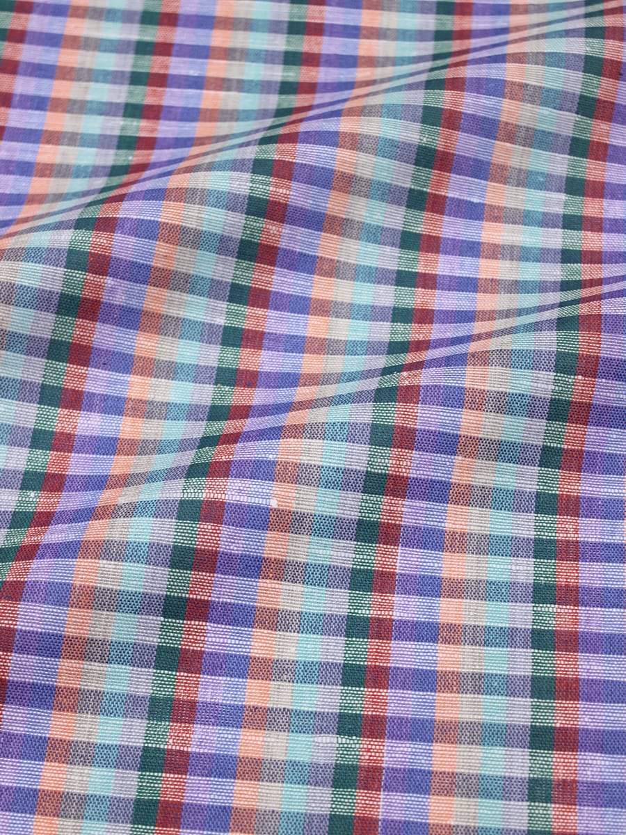 Холст полотенечный "Цветная клетка" цв.зеленый/сиреневый, ш.0.5м, лен-30%, хл-70%, 140гр/м.кв