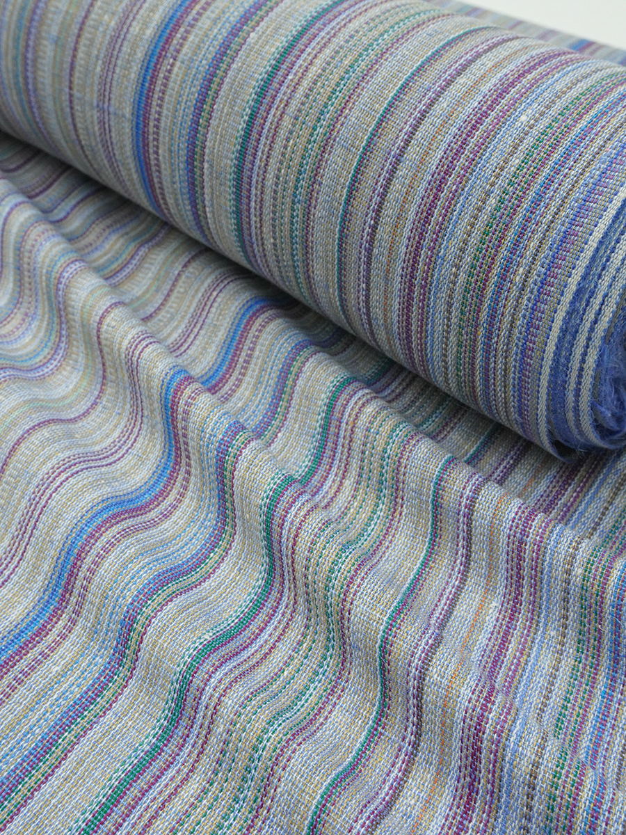 Полулен пестротканый "Васильково-голубой меланж - полоска", ш.1.6м, лен-50%, хлопок-50%, 180гр/м.кв