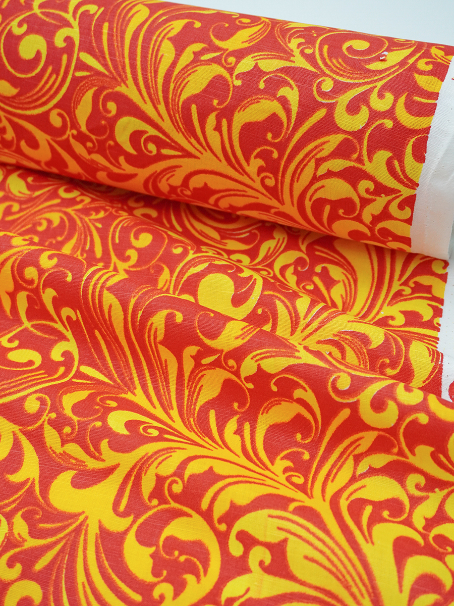 Полулен "Хохлома Перо Жар-птицы", СОРТ2, ш.1.5м, лен-50%, хлопок-50%, 150гр/м.кв