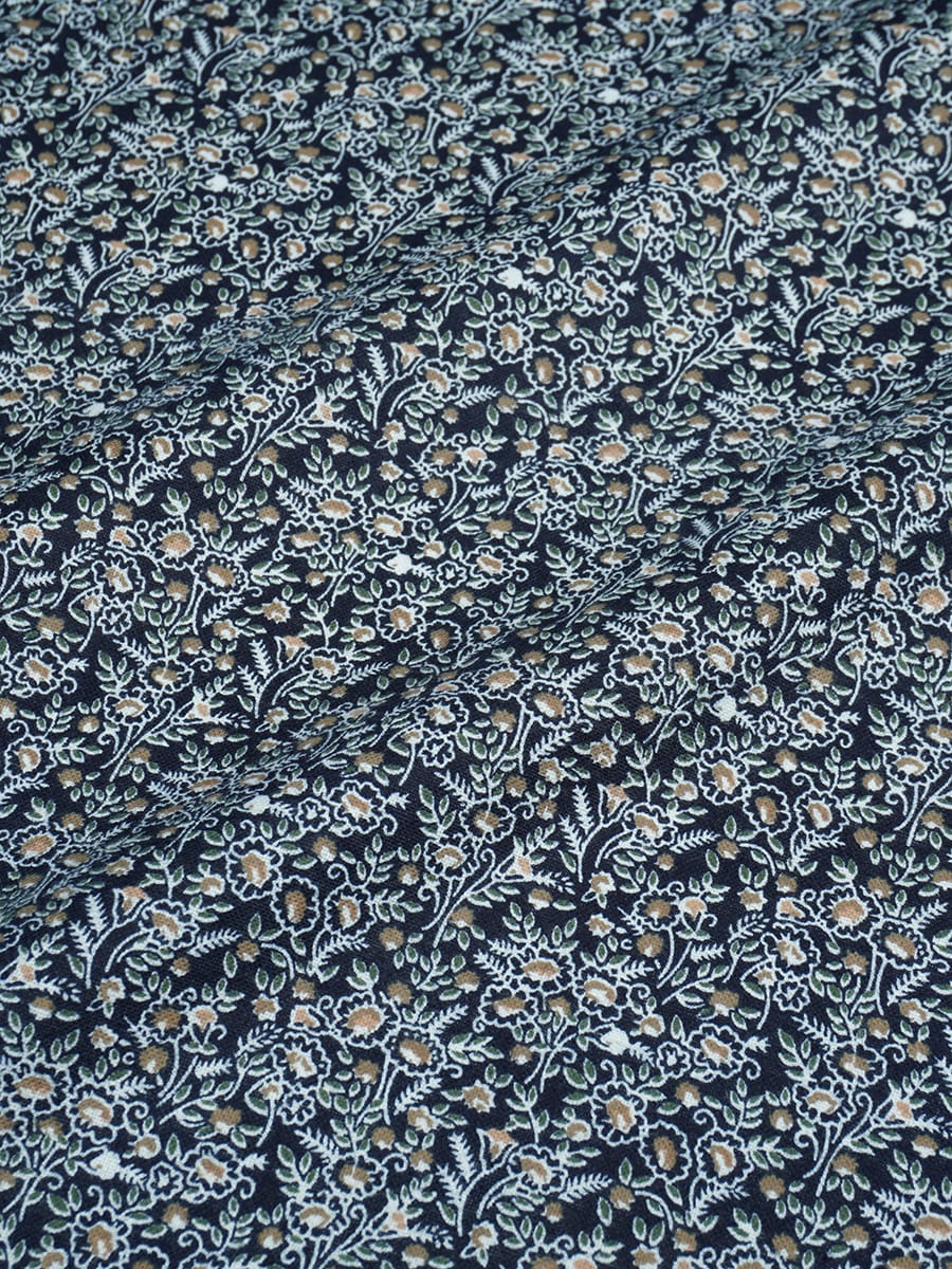 Мерный лоскут (ткань в отрезах)  Теплый хлопок "Букетики хризантем на чернильном", ш.1.45м, хлопок-100%, 150гр/м.кв