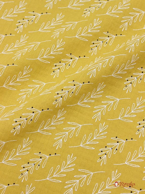 Мерный лоскут(ткань в отрезах) - Муслин двухслойный с эф.жатости "Веточки" цв.винтажно-горчичный