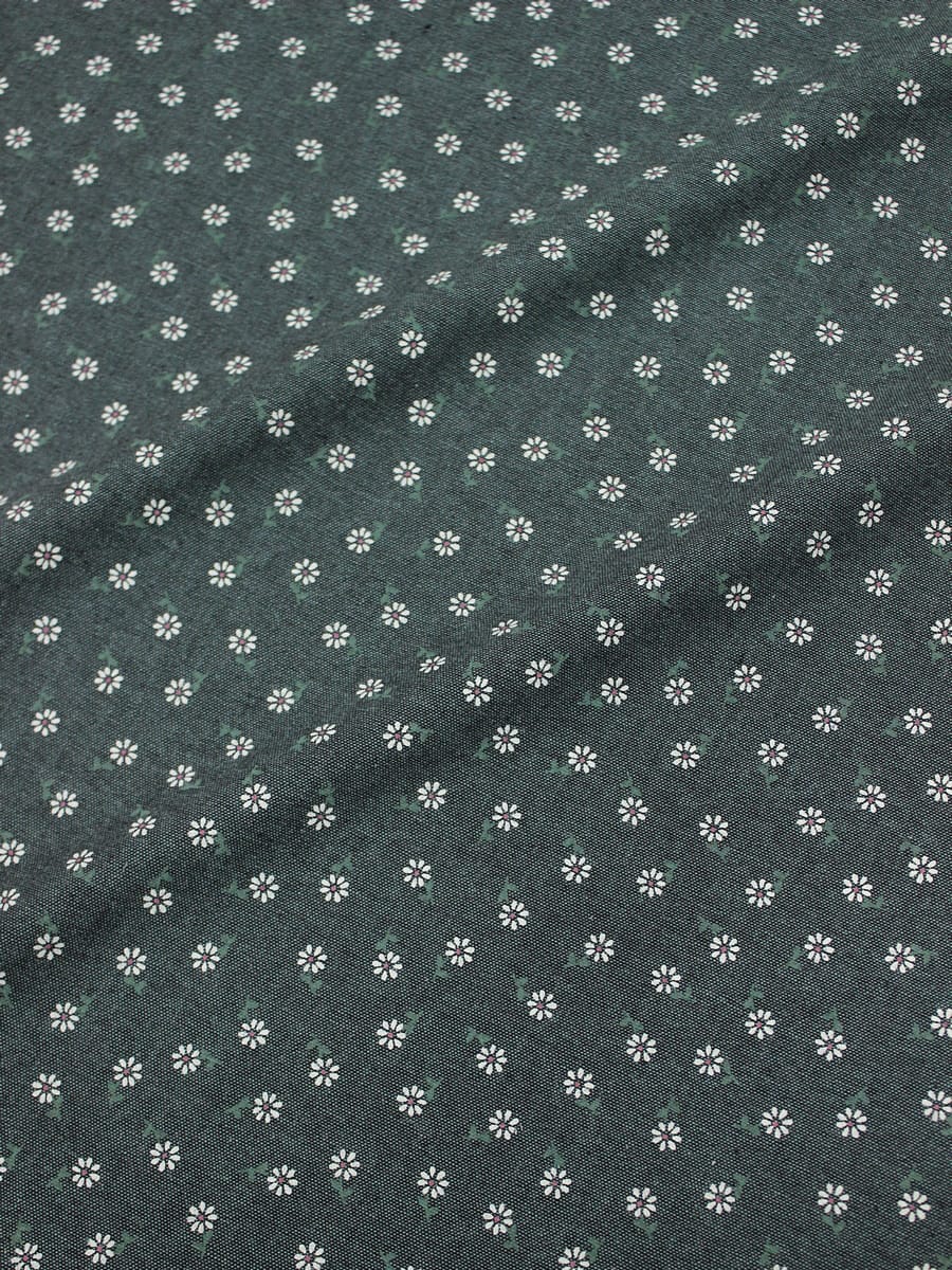 Плательный хлопок "Мелкие ромашки на т.кедровом меланже", ш.1.5м, хл-80%, п/э-20%, 150гр/м.кв