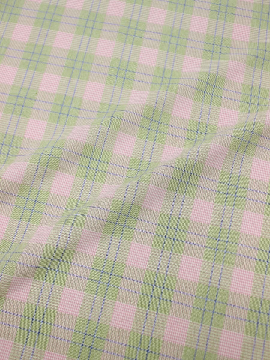 Вареный (стираный) хлопок "Тройная клетка" цв.фисташковый/розовый, ш.2.5м, хлопок-100%, 125гр/м.кв