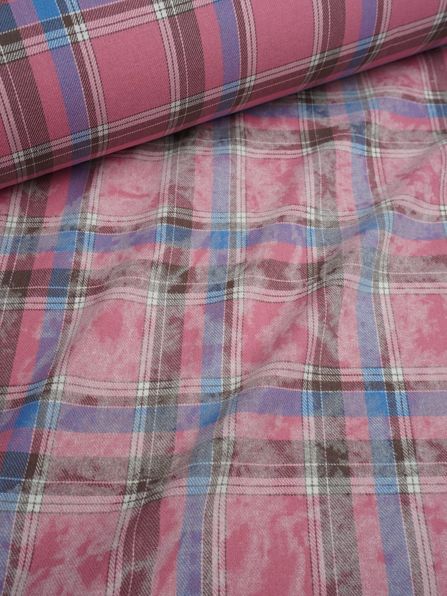Фуле с вареным эффектом "Клетка" цв.темная роза/голубой, ш.1.4м, хлопок-100%, 160гр/м.кв