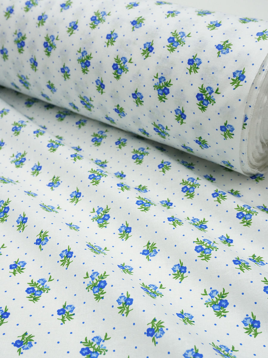 Ситец "Синие цветочки с пшеном на белом", ш.0.8м, хлопок-100%, 100гр/м.кв