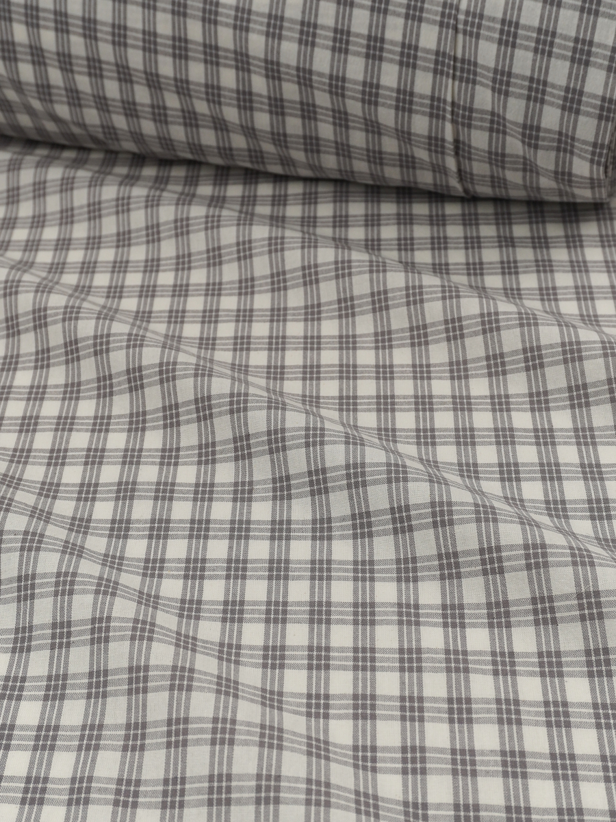 Вареный (стираный) хлопок "Тройная мелкая клетка" цв.т.серый, ш.2.5м, хл-100%, 110гр/м.кв