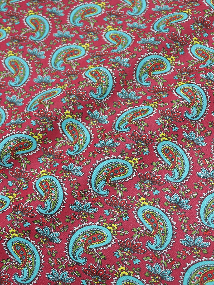 Бязь "Бирюзовые огурчики на винтажно-бордовом", ш.1.5м, хлопок-100%, 120гр/м.кв