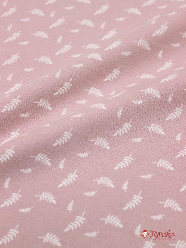 Мерный лоскут(ткнь в отрезах) - Теплый хлопок "Мелкие листочки на розовой дымке", ш.1.5м, хл-100%