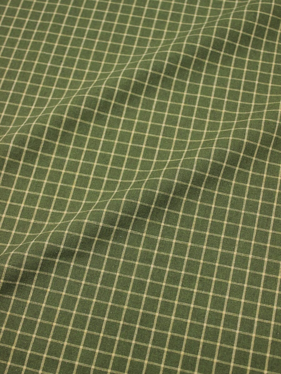 Пестрядь "Бежевая клетка (12*12мм) на т.болотно-зеленом", ш.1.46м, хлопок-95%, п/э-5%, 140гр/м.кв