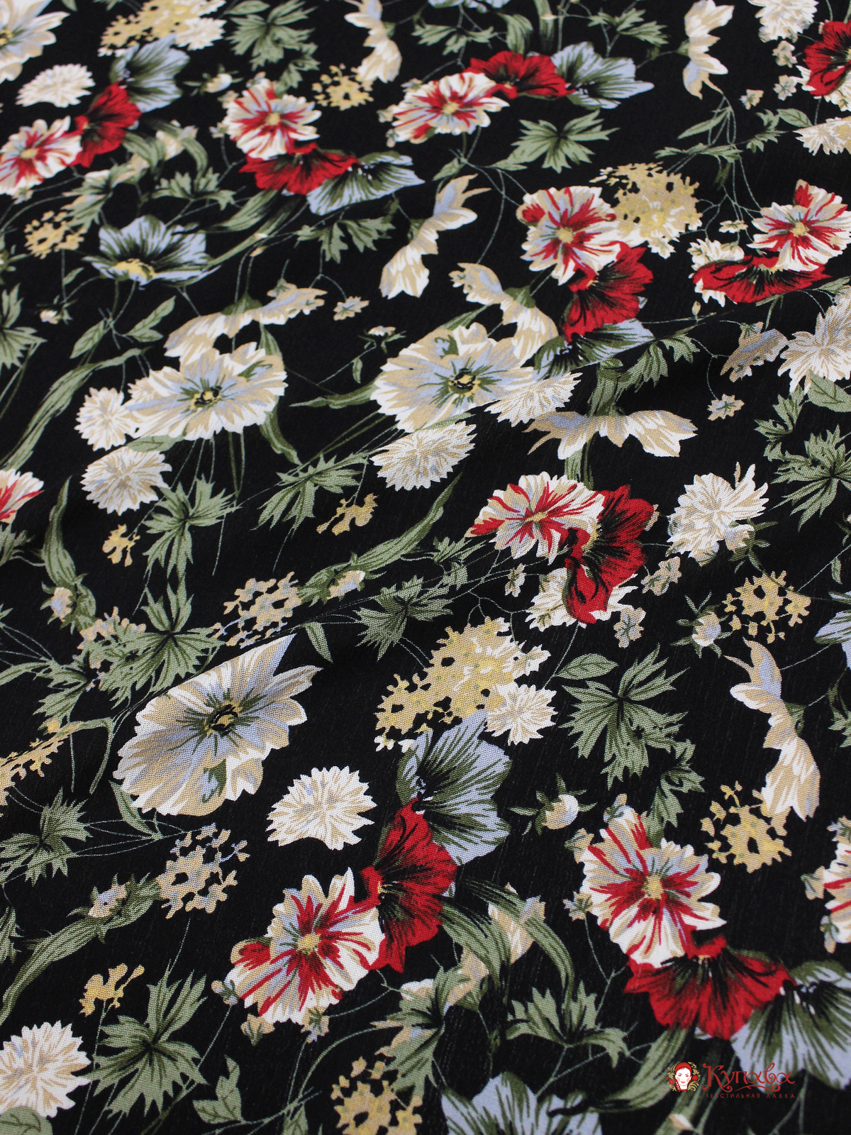 Креп-вискоза с эфф.жатости "Музыка цветов" цв.черный, СОРТ2, ш.1.4м, вискоза-100%, 120гр/м.кв