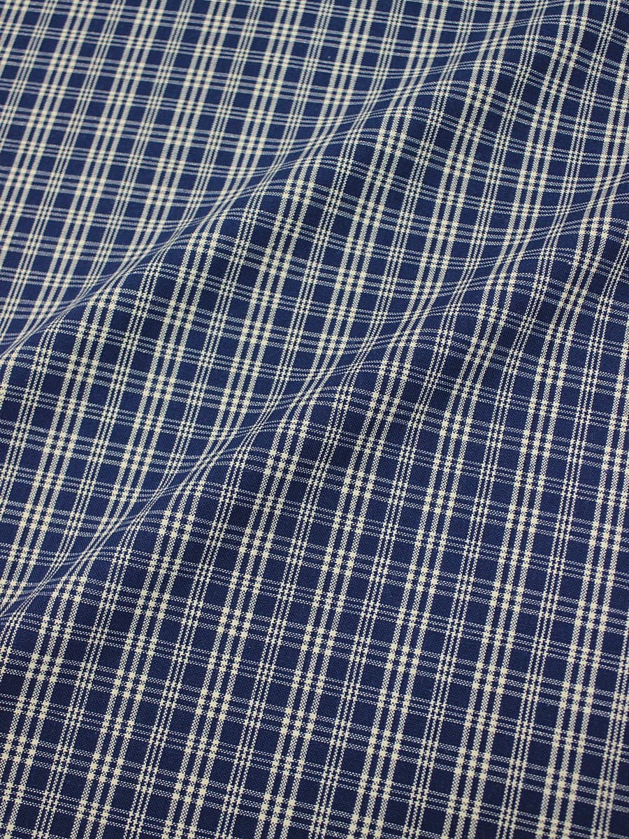 Мерный лоскут(ткань в отрезах) - Пестрядь этнографическая под домоткань "Белая клетка на темно-синем