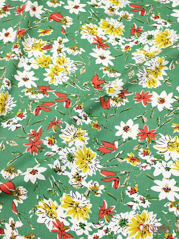 Плательная вискоза "Июльские краски" цв.темно-зеленый, ш.1.46м, вискоза-100%, 145гр/м.кв