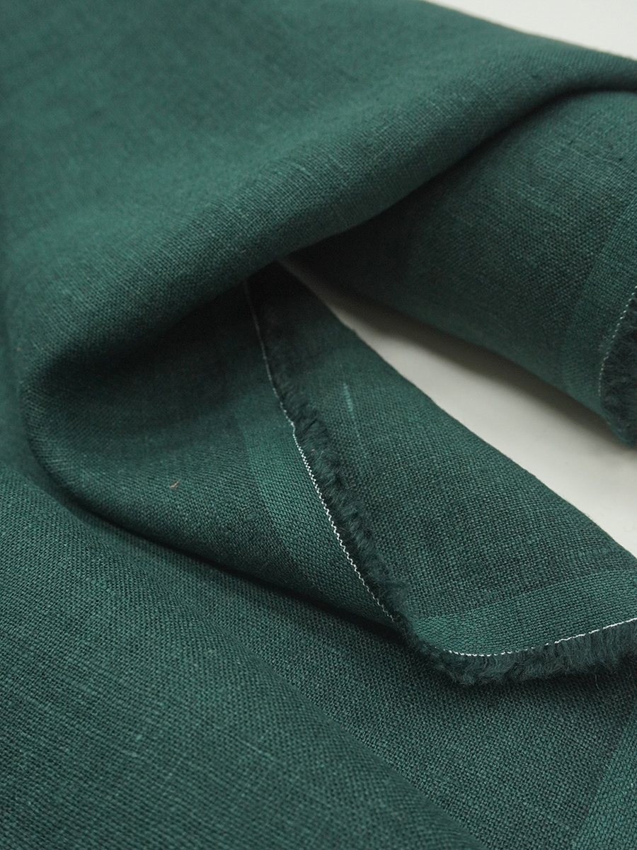 Лен костюмный с эффектом мятости цв.Темный малахит, ш.1.45м, лен-100%, 190гр/м.кв