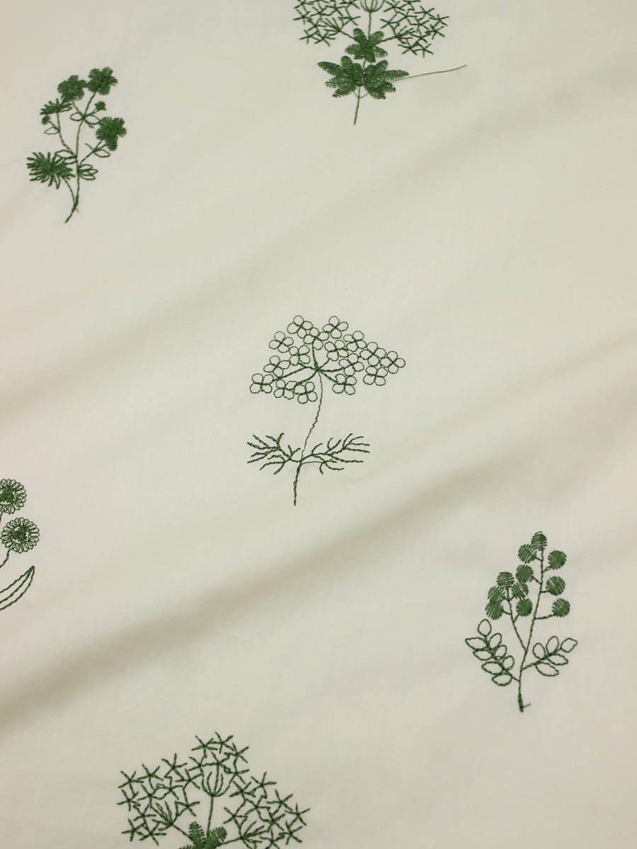 Мерный лоскут - Перкаль Премиум с вышивкой "Цветущие травы" цв.св.кремово-бежевый, ш.1.5