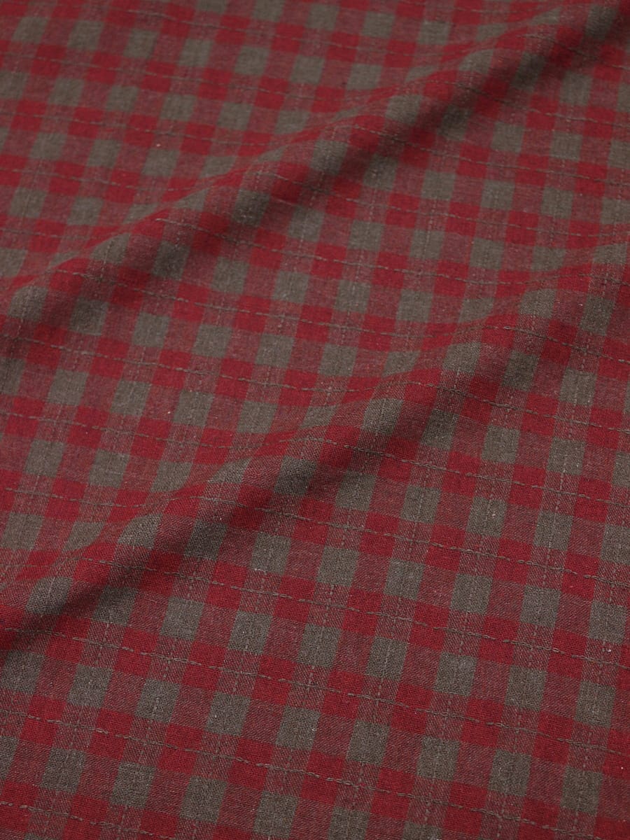 Пестрядь "Клетка - строчка" цв.кофейный/бордово-красный-2, ш.1.4м, хлопок-95%, п/э-5%, 130гр/м.кв
