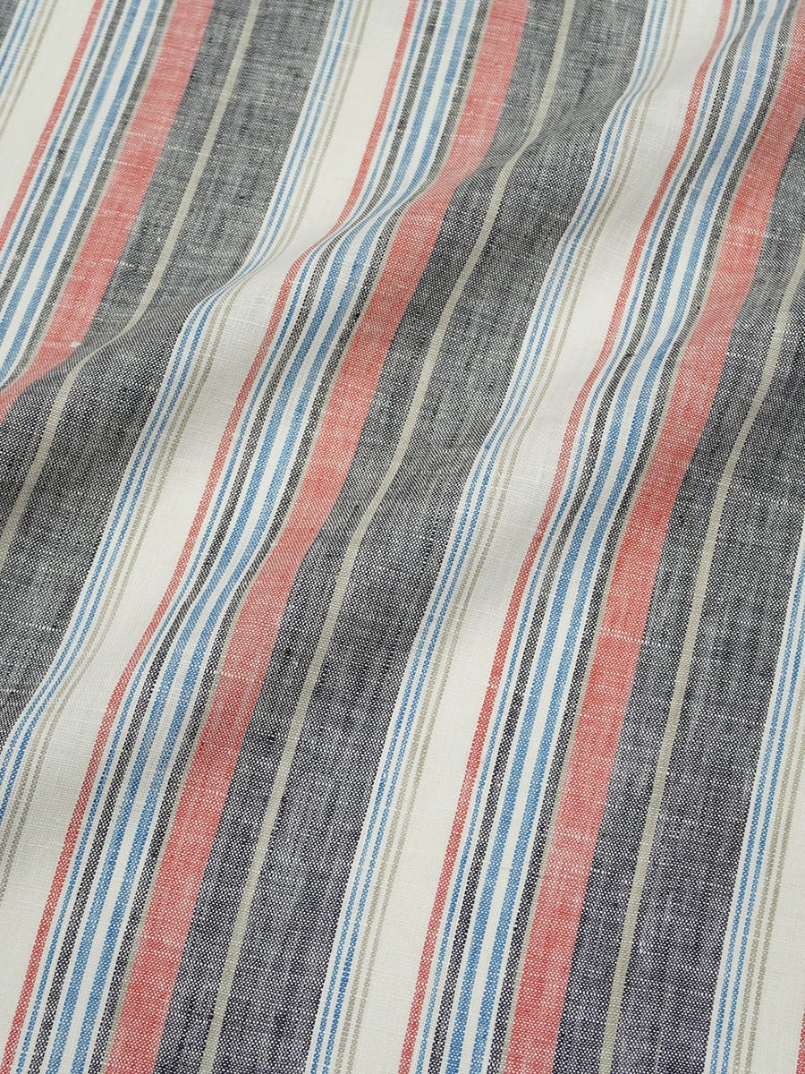 Лен сорочечный пестротканый с умягчением "Полоски" цв.черный/красный/синий, ш.1.5м, лен-100%