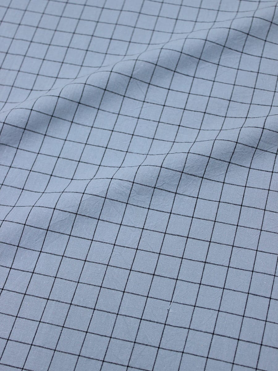 Вареный (стираный) хлопок "Черная клетка (1.6*1.6см) на серо-голубом", ш.2.5м, хлопок-100%