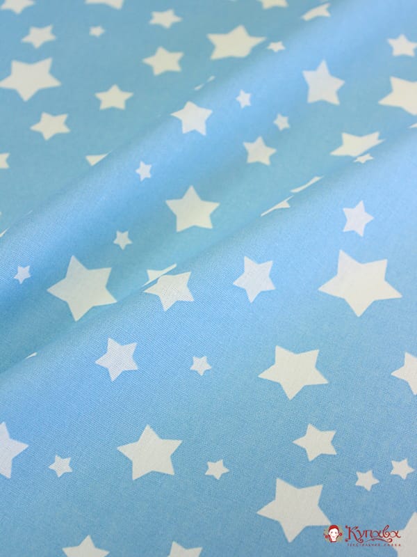 Бязь "Звездный дождь на голубом", ш.1.5м, хлопок-100%, 120гр/м.кв