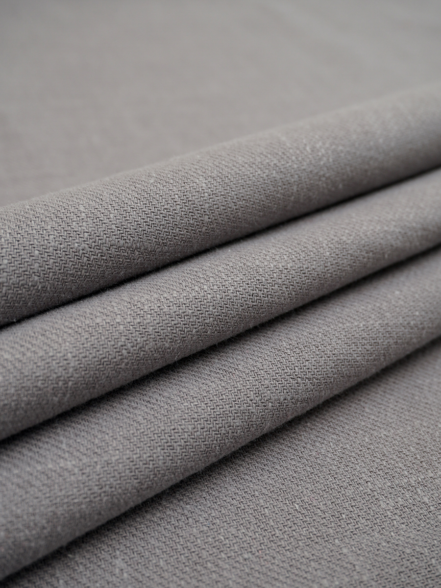 Брак(уценка) Конопля с хлопком-диагональ цв.Каменно-серый, ш.1.4м, конопля-80%, хлопок-20%, 246гр/м.кв