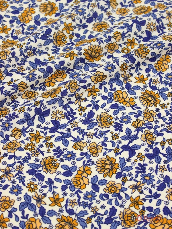 Штапель Премиум "Сказочные цветочки" цв.синий, ш.1.44м, вискоза-100%, 117гр/м.кв