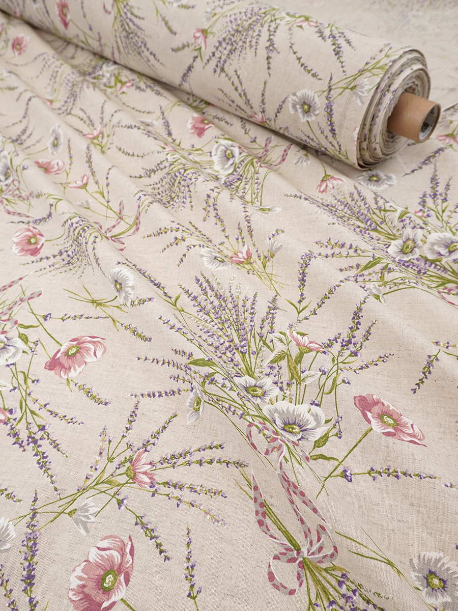 Полулен "Ароматные букеты" (на суровом), СОРТ2, ш.1.5м, лен-30%, хлопок-70%, 140гр/м.кв