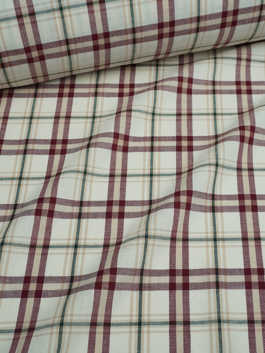 Пестрядь "Клетка" цв.кремовый/бордовый, ш.1.45м, хлопок-100%, 110гр/м.кв