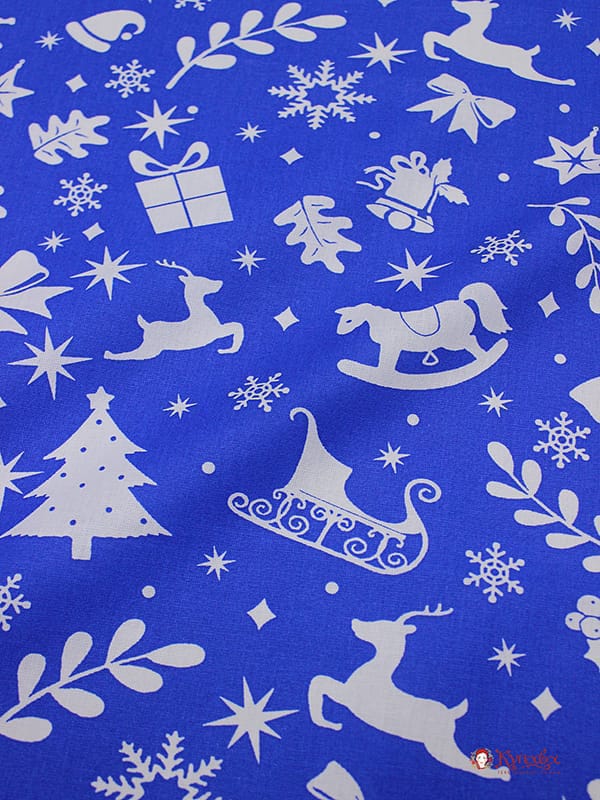 Бязь"Зимнее настроение" цв.василек, ш.1.5м, хлопок-100%, 140гр/м.кв