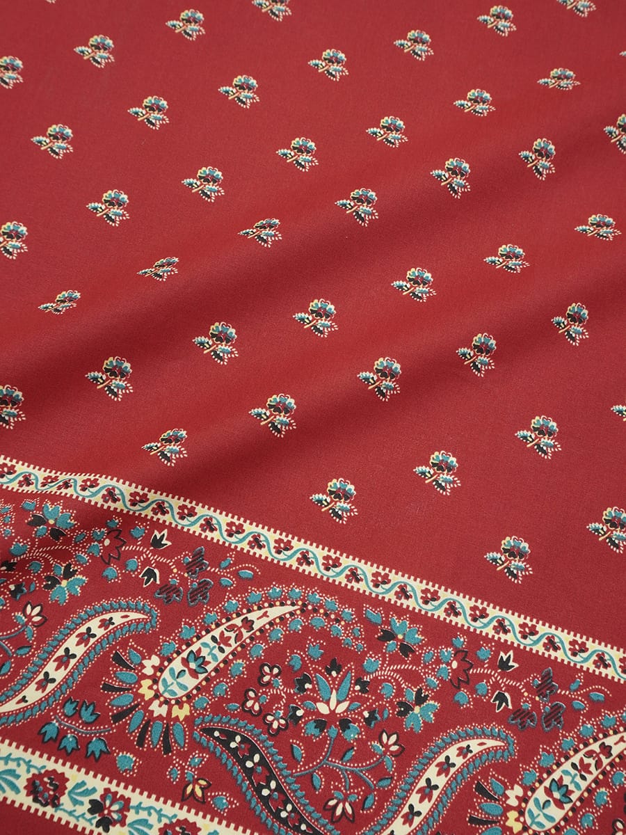 Крой Барановский платок "Аксиния" с узорным купоном, цв.красный терракот, хл-100%, 1м*1м