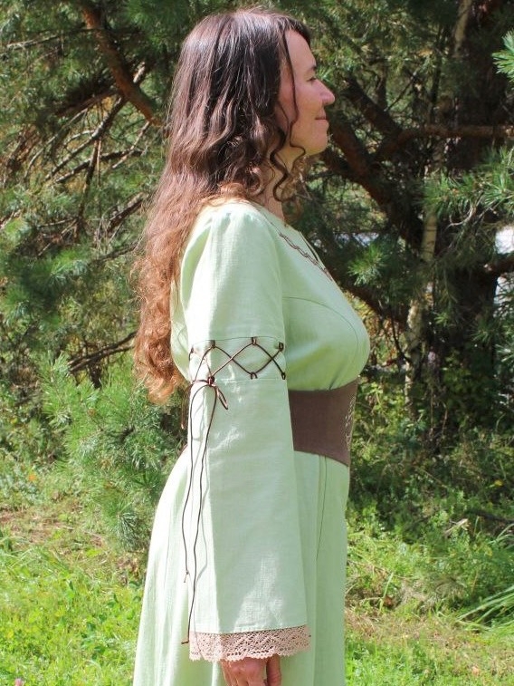 Платье из хлопкольна в цвете фисташковое мороженое