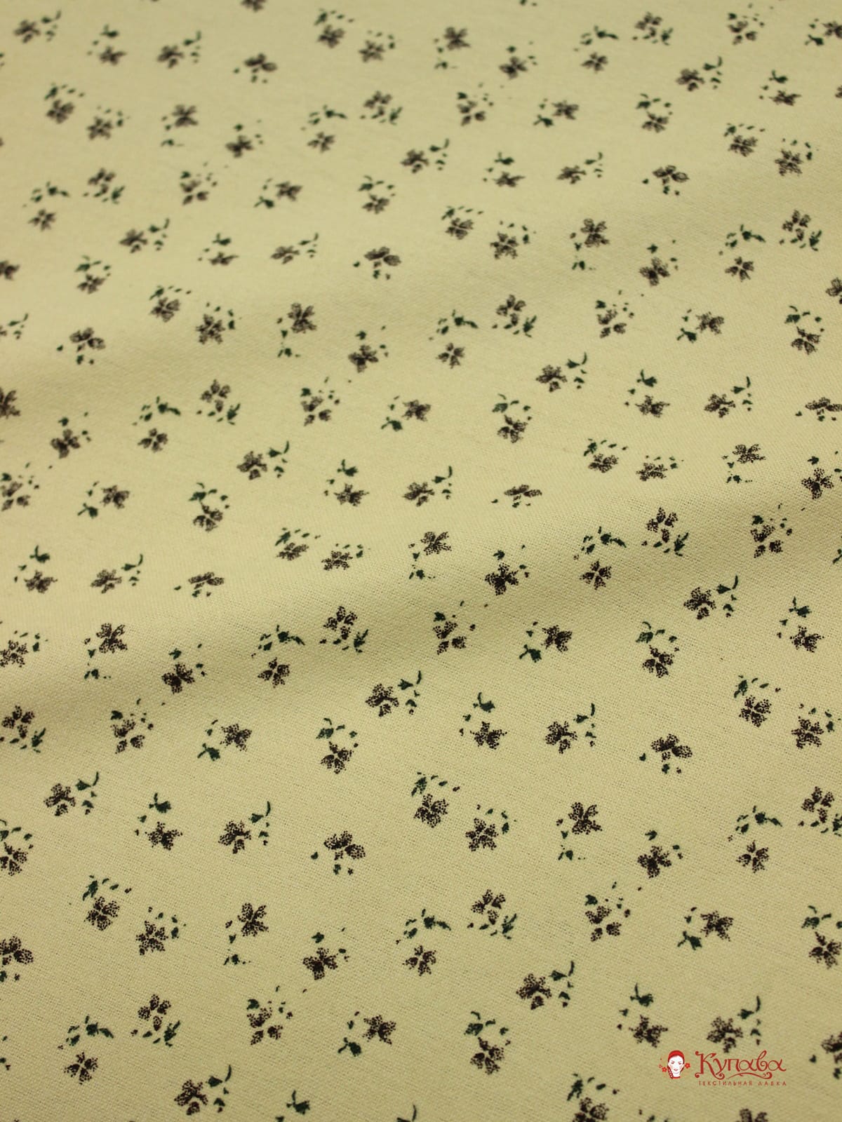 Теплый хлопок "Цветочки - мотылечки" цв.желто-песочный, ш.1.48м, хлопок-100%, 160гр/м.кв