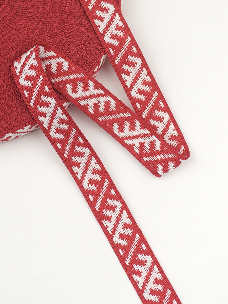Жак.лента 18мм Славянский оберег "Гребешки" цв.темно-красный/белый