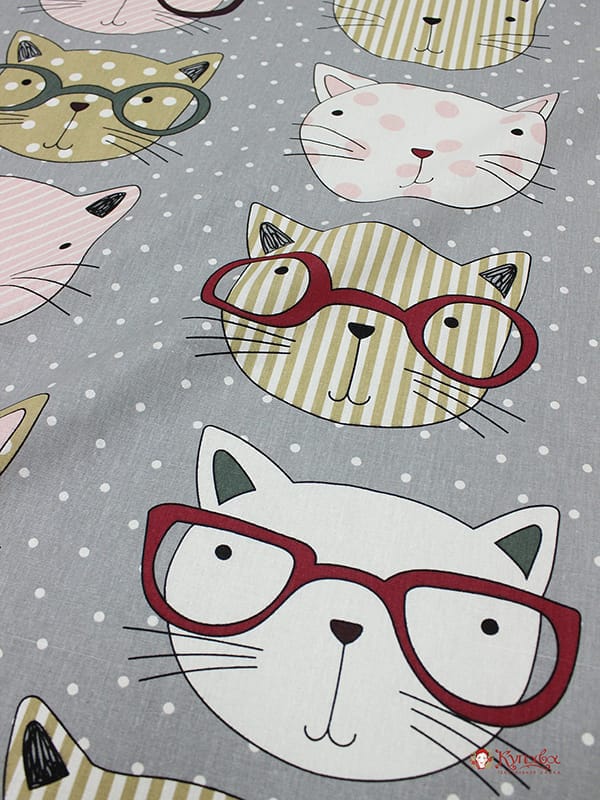 Бязь "Коты - стиляги", СОРТ2, ш.1.5м, хлопок-100%, 120гр/м.кв