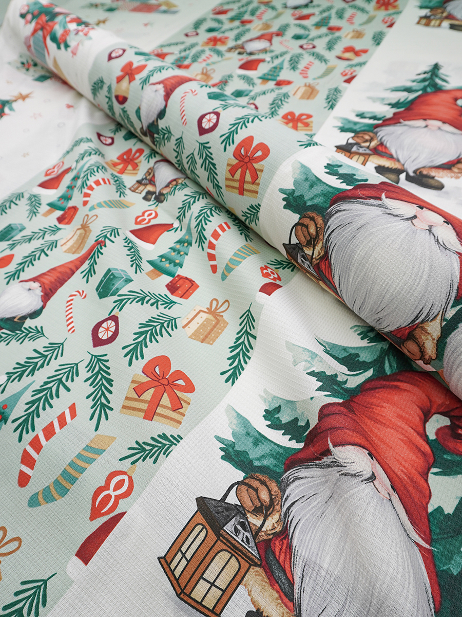 Вафельное полотно "Зимние гномы", ш.1.5м, хл-100%, 150гр/м.кв, раппорт 63см