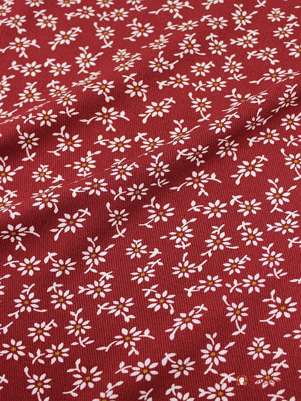 Плательная вискоза "Ромашковое поле на бордовом", ш.1.47м, вискоза-100%, 135гр/м.кв