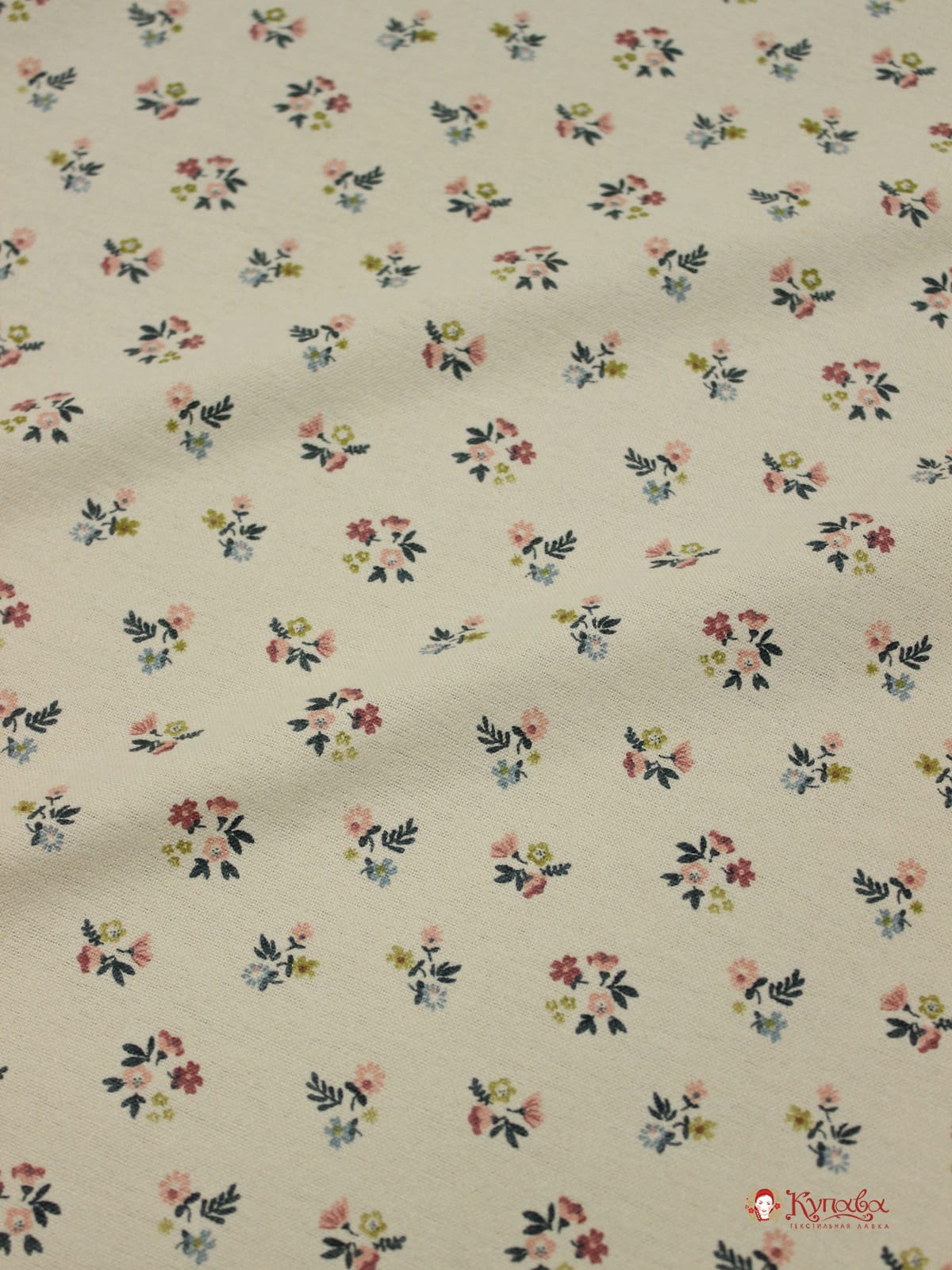 Теплый хлопок "Милые букетики" цв.топленое молоко, ш.1.50м, хлопок-100%, 160гр/м.кв