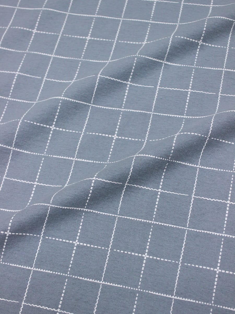 Теплый хлопок "Клетка-пунктир на серо-голубой дымке", ш.1.48м, хлопок-100%, 150гр/м.кв