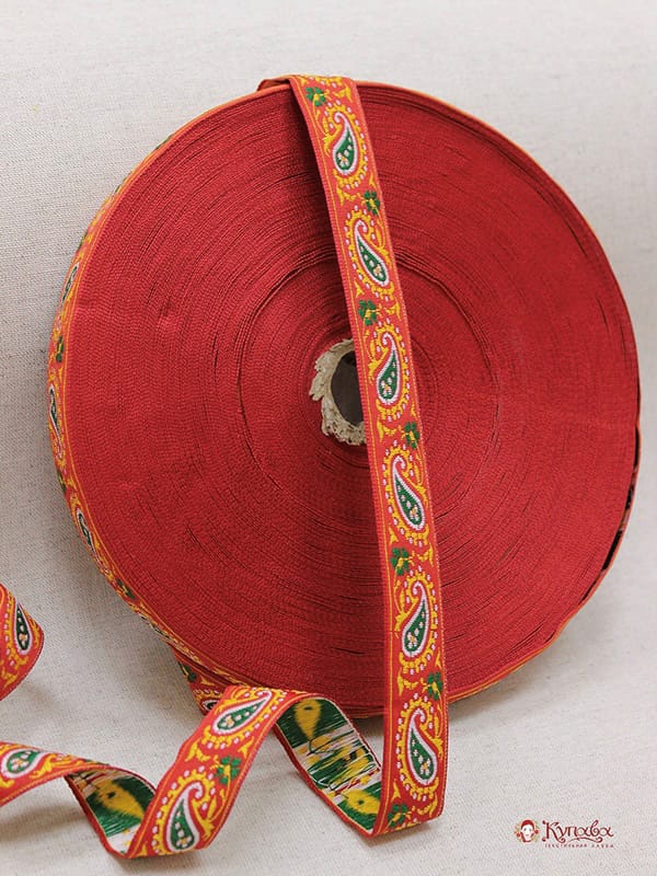 Жак.лента 22мм Желто-зеленые огурцы на красном