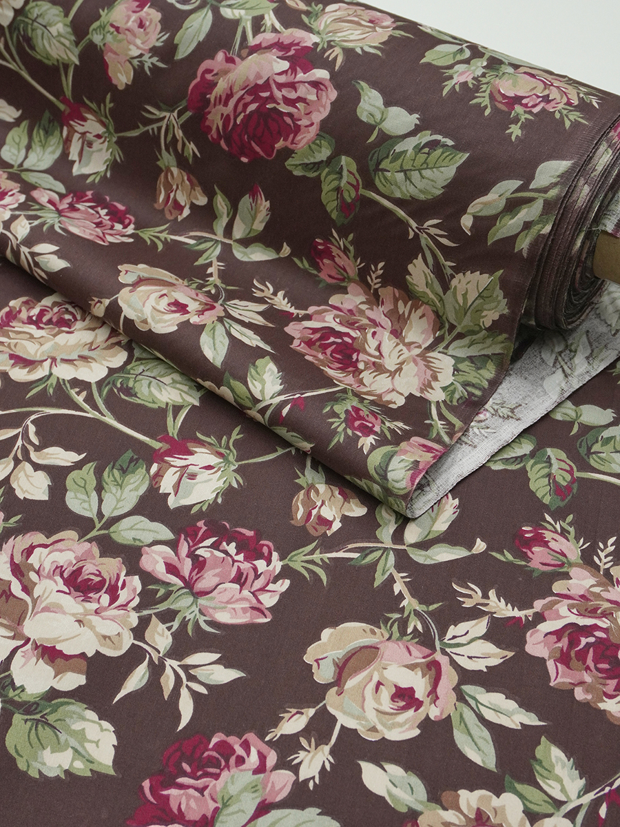 Сатин "Античные розы" цв.горький шоколад, ш.1.6м, хлопок-100%, 110гр/м.кв