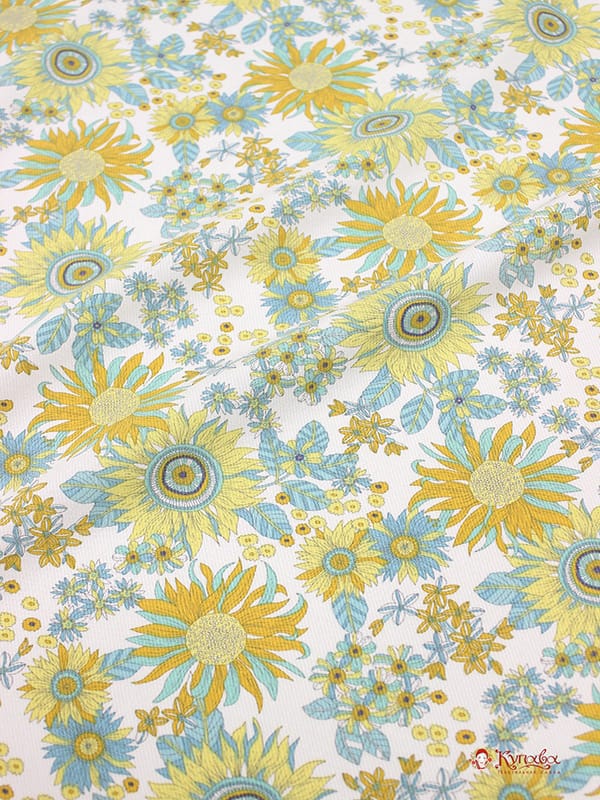 Плательная вискоза "Солнечное лето" цв.желтый/мята, ш.1.47м, вискоза-100%, 138гр/м.кв