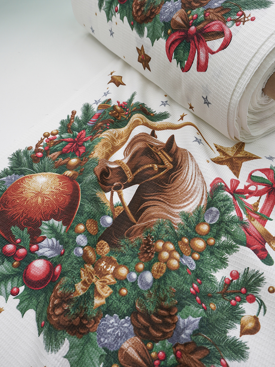 Вафельное полотно (холст) "Новогодняя удача", ш.0.5м, хлопок-100%, 165гр/м.кв, раппорт 63см