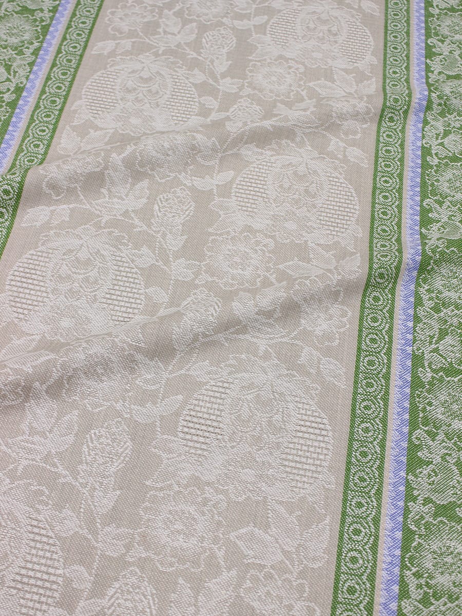 Холст полотенечный жаккард "Летний" цв.травяной/синий, ш.0.5м, лен-30%, хлопок-70%, 210гр/кв.м