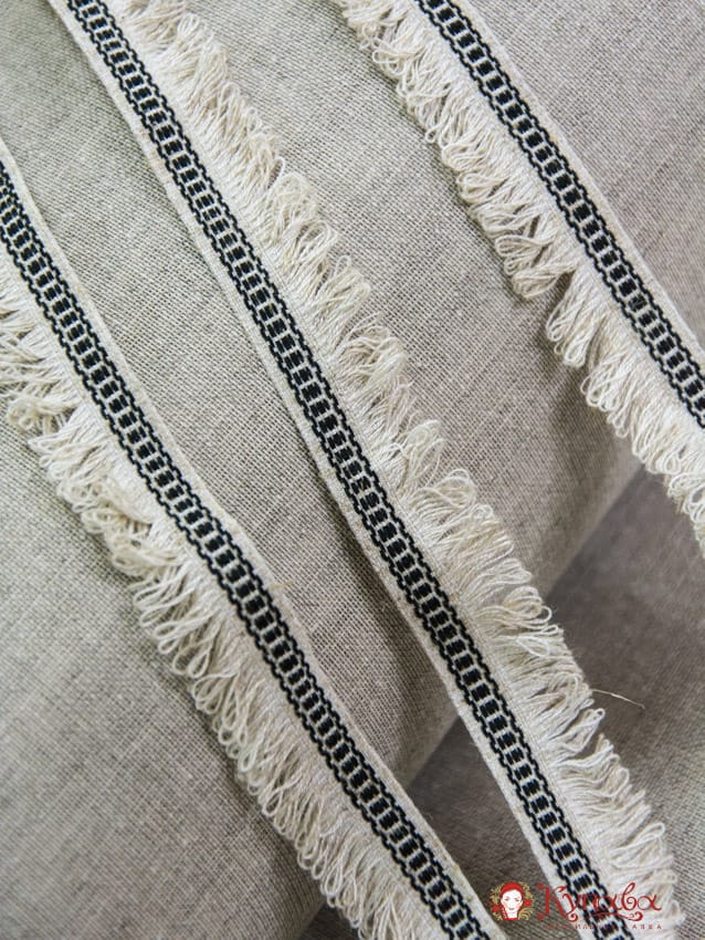 Тесьма с бахромой и черной полоской, 20мм, лен/вискоза-90%, п/э-10%, 